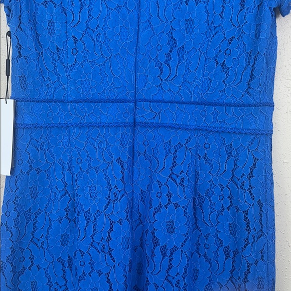 Karl Lagerfeld Paris Blue Lace Sheath Dress V-Neck Flounce Hem NWT $168 Size 12 - Picture 8 of 13